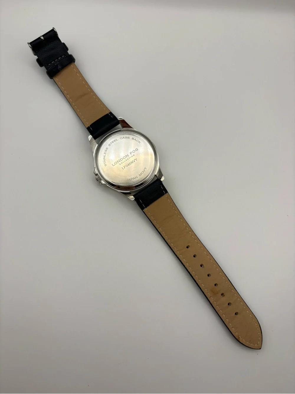 London Fog Men's Silver Dial Navy Faux Leather Strap Watch LF046NVY